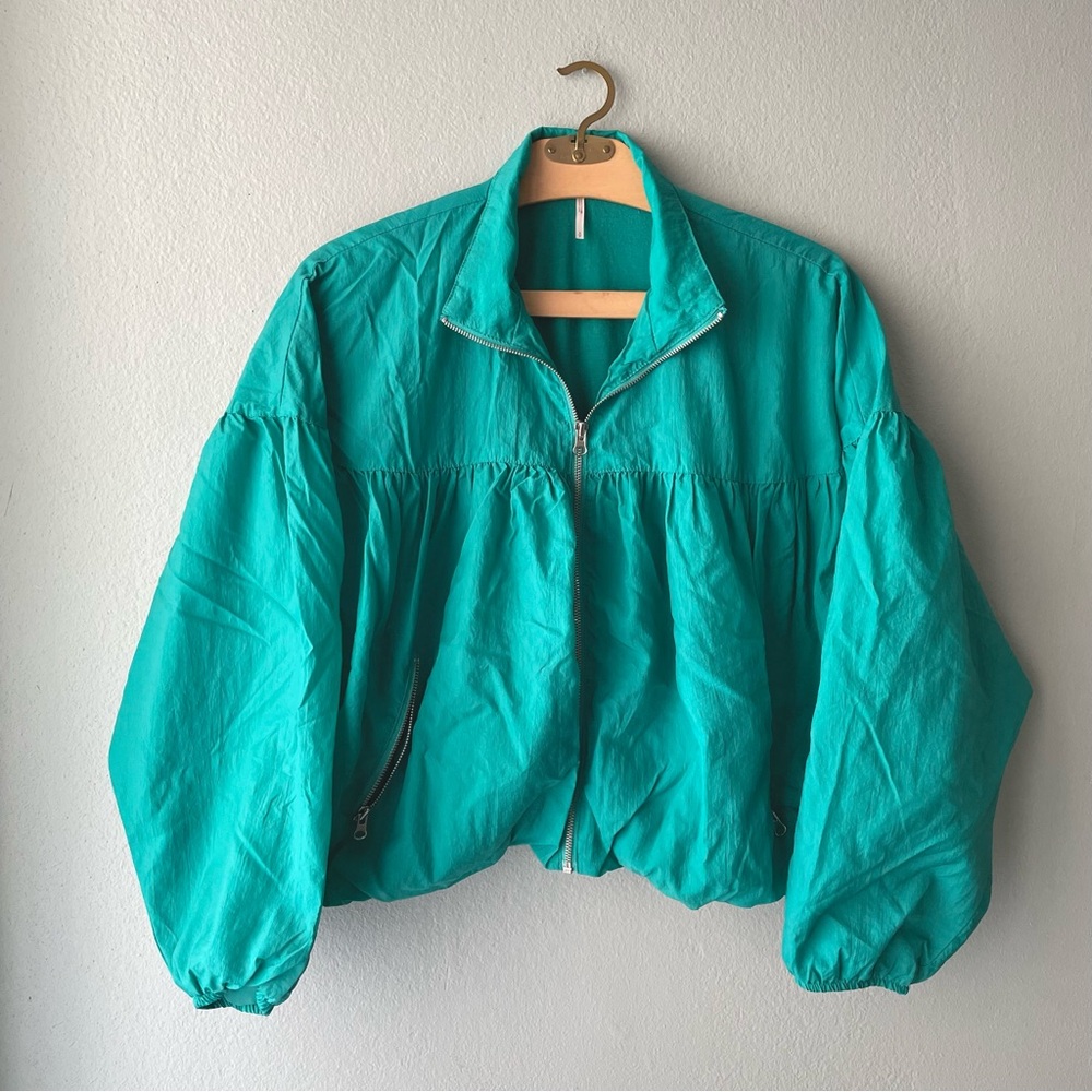 Free People | Teal Retro Zip-Up Windbreaker Bomber Jacket - Picture 3 of 11